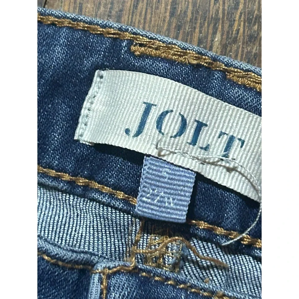 Jolt Womens Jeans 5/27w Juniors Blue Skinny Dark Wash Solid Stretch Distressed - Picture 6 of 6